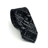 Beyaz Kırcıl Desenli Siyah Dokuma Kumaş Mendilli Slim Fit Kravat // SDK-2611-1