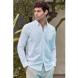 Beyaz Kısalabilir Kol Baskılı Cepsiz %100 Pamuk Klasik Slim Fit Dar Kesim Gömlek 1004240105