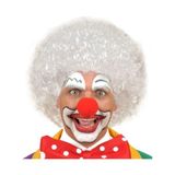Beyaz Kıvırcık Afro Peruk ve Kırmızı Sünger Burun Seti