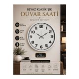 Beyaz Klasik Şık 52 cm Metal Duvar Saati