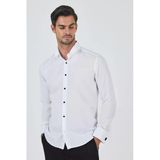 Beyaz Kol Desenli Armürlü Ata Yaka Pamuklu Ceremony Slim Fit Gömlek 1004250207