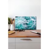 Beyaz Köpüklü Dalga Cam Kesme Tahtası, Silikon Ayaklı Isıya Kırılmaya Dayanıklı Sunum Kesim Tablası - 23 x 35 cm