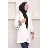 Beyaz Kruvaze Yaka Cepli Blazer Ceket - 44