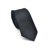 Beyaz Küçük Kare Desenli Siyah Dokuma Kumaş Mendilli Slim Fit Kravat // SDK-2511-1 GF2508-SDK2511-1
