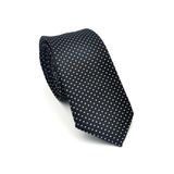 Beyaz Küçük Kare Desenli Siyah Dokuma Kumaş Mendilli Slim Fit Kravat // SDK-2511-1