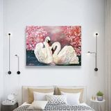 Beyaz Kuğular Yağlı Boya Dokulu Tablo 90X120 Siyah Çerçeveli