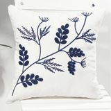 Beyaz Kumaş Punch Nakışlı Yaprak Tasarımlı Dekoratif Kırlent Kılıfı 45 X 45 Cm