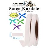 Beyaz Kurdele Saten 1 Cm 10 Metre 2 Adet Saten Kurdela Parlak Hediye Ve Süsleme Şeridi Süs Paketleme Çiçek Saç El