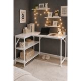 Beyaz L Masa, Kitaplıklı, Raflı, 120 Cm Çalışma Masası, Bilgisayar, Pc, Oyuncu, Gaming Masası Metal Ayaklı