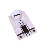 Beyaz Lacivert Çift Bieli Damatlık Ata Yaka Kol Düğmeli Slim Fit Smokin Gömlek - 011