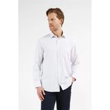 Beyaz - Lacivert Çizgili Desen Sert Yaka Uzun Kol Cepli Comfort Fit Pamuklu Gömlek 1004255208