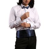 Beyaz Lacivert Tek Bieli Damatlık Ata Yaka Kol Düğmeli Slim Fit Smokin Gömlek - 028