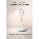 Beyaz Led Masa Lambası, Şarjlı, 3 Kademe Işık, Dokunmatik Kontrol, Akrobat