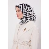 Beyaz Leopar Desen Twill İpek Eşarp