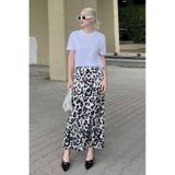 Beyaz Leopar Desenli Midi Boy Saten Etek Mg2079