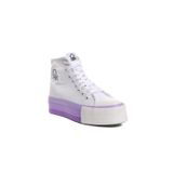 Beyaz-Lila Bilek Boy Kanvas Nefes Alan Bağcıklı Kadın Spor Ayakkabı Sneaker Bn-30944 G