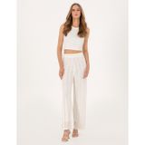 Beyaz Loose Fit Triko Pantolon