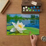 Beyaz Lotus Çiçeği Tasarımı 240 Parça Ahşap Puzzle Ahşap Kutuda MP00517