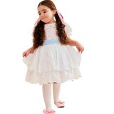 Beyaz Mavi Kemerli Vintage Elbise, Özel Dikim Çocuk Elbisesi, Doğum günü elbisesi,0-12 Yaşa Uygun