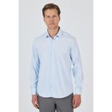 Beyaz-Mavi Sert Yaka Cepsiz Gabardin Uzun Kol Slim Fit Esnek Gömlek 1004250229 - Beyaz - Mavi