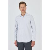 Beyaz-Mavi Sert Yaka Cepsiz Gabardin Uzun Kol Slim Fit Esnek Gömlek 1004250231 - 2XL - Beyaz - Mavi