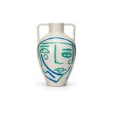 Beyaz Mavi Turkuaz Soyut Yüz Terracotta Vazo Boho