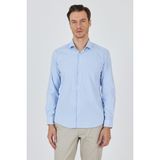 Beyaz-Mavi Uzun Kol Çizgili Desen Bez Ayağı Italyan Yaka Cepsiz Esnek Classic Slim Fit Gömlek 1004250200 - Beyaz - Mavi