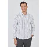 Beyaz-Mavi Uzun Kol Çizgili Desen Bez Ayağı Italyan Yaka Cepsiz Esnek Classic Slim Fit Gömlek 1004250203 - XL - Beyaz - Mavi
