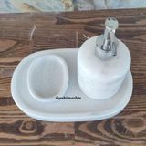 Beyaz Mermer 3/lü Lüx Banyo Seti