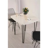 Beyaz Mermer Desen 70X80 cm Ferforje Tel Ayak Ahşap Tek Masa
