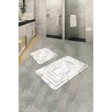 Beyaz Mermer Desen Banyo Halısı Klozet Paspas Seti BS343