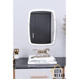 Beyaz Mermer Desen Dekoratif Yuvarlak Kenar Büyük Antre Hol Koridor Duvar Salon Wc Ofis Aynası 45 Cm renk 45 x 30