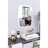 Beyaz Mermer Desen Dekoratif Yuvarlak Kenar Büyük Antre Hol Koridor Duvar Salon Wc Ofis Aynası 60 Cm renk 60 x 45