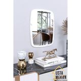 Beyaz Mermer Desen Dekoratif Yuvarlak Kenar Büyük Antre Hol Koridor Duvar Salon Wc Ofis Aynası 60 Cm
