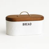 Beyaz Metal Ekmek Kutusu 33x18x18 cm | Ahşap Kapaklı Büyük Hacimli Ekmeklik | Gold Kulplu Modern Mutfak Depolama Kabı | Uzun Süre Taze Saklama
