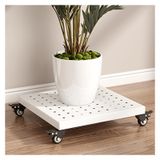 Beyaz Metal Hareketli Bitki Rafı Tekerlekli - Saksılar için 35 cm Yuvarlanan Bitki Arabası İç ve Dış Mekan İçin İdeal Ev Dekorasyonu ve