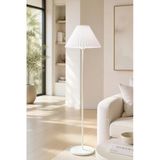 Beyaz Metal Lambader Tek Ayaklı Kırma Beyaz Kumaş Pileli Başlık Modern Retro 150 cm LAM03