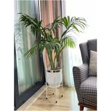 Beyaz Metal Saksı Ayaklı Çiçeklik 50X30CM Dekoratif Vazo - Ahşap - Beyaz