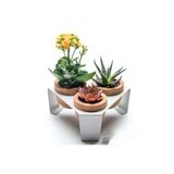 Beyaz Metal Stantlı 3’Lü Skulent Saksısı – Metal Stant Ve Meşe Saksılar, Modern Tasarım, Dekoratif Çiçek Saksılığı, Skulent Ve Kaktü