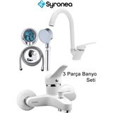 Beyaz Mix Banyo Abataryası Lavabo Bataryası ve Duş Seti Banyo Yenileme Aç Kapa Musluk Set