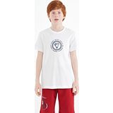 Beyaz Nakış İşleme Detaylı O Yaka Standart Kalıp Erkek Çocuk T-Shirt - 11115
