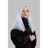 Beyaz Namaz Başörtüsü Eşarp Kesik Elyaf Güpürlü 202211_42