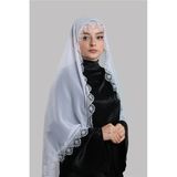 Beyaz Nikah Namaz Başörtüsü Şal Şifon Boncuklu Güpürlü 202131_42