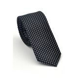 Beyaz Nokta Desenli Siyah Dokuma Kumaş Mendilli Slim Fit Kravat // SDK-2510-1 GF2508-SDK2510-1