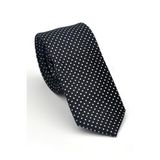 Beyaz Nokta Desenli Siyah Dokuma Kumaş Mendilli Slim Fit Kravat // SDK-2510-1