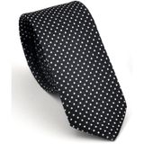 Beyaz Noktalı Puantiye Desenli Siyah Dokuma Kumaş Mendilli Slim Fit Kravat // SDK230913