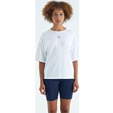 Beyaz O Yaka Baskı Detaylı Oversize Kısa Kol Kadın T-Shirt - 97263