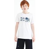 Beyaz Ön Yazı Nakışlı O Yaka Standart Kalıp Erkek Çocuk T-Shirt - 11118