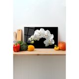 Beyaz Orkide Cam Kesme Tahtası, Silikon Ayaklı, Sunum Kesim Doğrama Tablası, Temperli ve Rodajlı - 30 x 45 cm