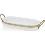 Beyaz Oval Tepsi 33X65 Cm, Şık ve Dayanıklı Seramik Tasarım - Açık Beyaz - Gri - Seçenek 1